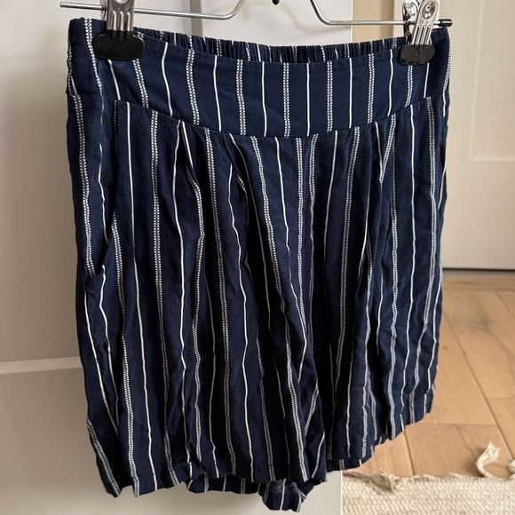 Bershka Navy and White Striped High Waist Shorts - Picture 1 of 2